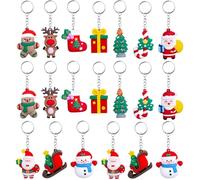 LATERN 20 Pièces 3D Porte-Clés de Noël, 5CM Caoutchouc Dessin Animé Porte-Clés Père Noël Bonhomme de Neige Sapin de Noëls Couronne Porte-Clés pour Noëls Fête Cadeaux Sapin Décoration (10 Styles)