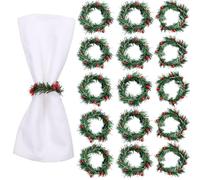 LATERN 20 Pièces Ronds de Serviette de Noël, Porte-Serviettes Holly Berry Boucle de Serviette Rustique Mini Couronne de Bougies pour Déjeuner de Noël Action De Grâces Nouvelle Année Tableau Décoration