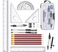 LATERN 20Pcs Ensemble boussole géométrique, fournitures pour étudiants Ensemble boussole et rapporteur, carrés (30 ° / 45 ° / 60 °), gomme, taille-crayon, règles droites (15cm / 20cm / 30cm)