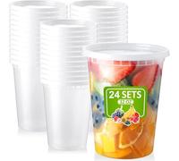 LATERN 24 Pièces Contenants en Plastique avec Couvercles, 950ml /32oz Gobelets Réutilisable pour Conservation des Aliments Étanches Congélateur Sûr Passe au Micro-ondes Récipient de Stockage de Soupe