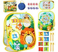 LATERN 3 en 1 Haricots Sac Lancer Jeu Jouet, Thème de Forêt du Lion Jeu de Trou de Maïs Pliable, Jeu de Fléchettes de Sécurité et Jeu Tic Tac Toe pour Garçons Filles Intérieur Extérieur Garden Party