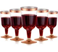 LATERN 30 Pièces Verres à Vin en Plastique, 170ml Verres à Dégustation de Vin en Or Rose Tasses à Vin de Fête à Tige Réutilisables pour Boissons Whisky Champagne Bière Cocktail Martini (13,4 x 6,5cm)
