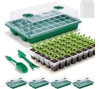 LATERN 4 Pièces Bacs à Semis de Plantes, 24 Cellules Plateau Propagateur de Pépinière de Graines de Fleurs en Plastique avec Évent Réglable pour Serre Jardin Maison Semis (avec 20 Étiquette, 2 Outil)