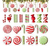 LATERN 40 Pièces Décorations de Sucre d'orge De Noël, 20 Styles 8CM Pendentif de Sapin de Sucette en Bois à Suspendre avec Corde pour Couronne Fenêtres Cheminée Porte Sapin De Noël Fêtes Décoration