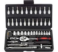 LATERN 46 Pièces Kit de Prise et Clé - 34 Embouts et Tournevis pour Douille 1/4'' - Avec Tiges D'Extension, Cliquet Réversible À Dégagement Rapide, Poignée - Pour Réparation Automobile