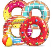LATERN 5 Pièces Donut Flotteurs Gonflables de Piscine, 4 Pièces 75CM Anneaux de Natation en Forme de Beignet avec 35CM Ballons de Plage pour Enfants Adultes Plage Natation Piscine Fête
