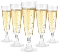 LATERN 50 Pièces Flûtes à Champagne en Plastique, 150ml Verres à Champagne Transparents Gobelets à Vin Réutilisables à Tige pour Fêtes Douche D'anniversaire Mariage Jardin (5,5 x 16,5cm)
