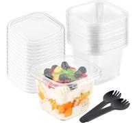 LATERN 50 Pièces Gobelets à Dessert en Plastique avec Couvercles, 360ml Coupes à Dessert Carrées Coupe Apéritif Parfait Clair Bol de Service Réutilisable avec Fourchettes pour Pudding Mousse Party