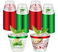 LATERN 60 Pièces Gobelets de Noël Fête, 270ml Merry Christmas Tasse en Plastique Réutilisables Élégants Verres à Vin Cocktails de Fête avec Bord Rouge et Vert pour Noëls Fêtes Réveillon Décoration