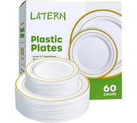 LATERN 60 Pièces Vaisselle en Plastique Doré, 30 Assiettes Plates De 26cm + 30 Assiettes à Salade De 19cm, Assiettes en Plastique Réutilisables pour L'anniversaire Mariage Desserts Jardin Fête