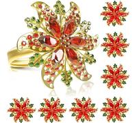 LATERN 8 Pièces Ronds de Serviette de Noël, Or Porte-Serviettes à Fleurs Boucle avec Strass pour Action de Grâces Mariage Fête Tableau Décoration (4cm x 4cm)