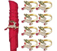 LATERN 8 Pièces Ronds de Serviette de Noël, Or Porte-Serviettes en Forme de Cerf de Noël Boucle de Serviette de Noël avec Strass pour Action de Grâces Mariage Fête Tableau Décoration (5cm x 4cm)