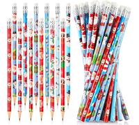 LATERN 96 Pièces Crayons de Noël avec Gommes, 12 Styles Dessin Animé Bonhomme de Neige Bas Père Noël Renne Arbre Noël Assortiment de Crayons en Bois pour Noël Cadeaux de Fête (19 x 0,8cm)