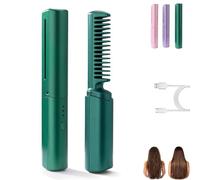 Latest Hairdressing Comb, Portable Ceramic Hair Dressing Comb with 3 Temp Settings, Rechargeable Curling Iron Cordless, Cordless 2-in-1 Touch-Up Combs for Less Frizz, for Woman Travel (Green)