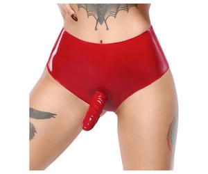 LATEX - Culotte rouge avec dildo réaliste