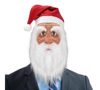 LaTex Santa - Pièce de Visage Au-dessus de la Tête, Couverture de Costume Barbe | Accessoire de Vacances Authentique avec Décoration Chapeau Rouge, Masque Visage Taille Pleine pour Adulte, Tenue