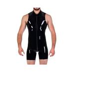 Latex Sportswear, Rubber Fitness Suit, Pure Black Swimsuit, Jumpsuit, Front Zipper Wrapped Around The Crotch to The Back Hall,Transparent Black,XS