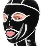 Latex Tête Couverture Yeux Exposés Bouche avec Fermeture éClair Club
