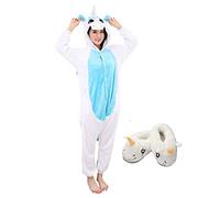 LATH.PIN Adulte Kigurumi Unisexe Anime Animal Costume Cosplay Combinaison Pyjama ou Déguisement (Bleu-Chausson,S(Convient 148-157cm))