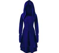 LATH.PIN Costumes Renaissance Halloween pour Femmes Robe Cape à Capuche avec Lacets Vintage Pull Hoodie Gothique (Bleu,XL)