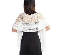 LATH.PIN Femme Étole Châle Écharpe en Dentelle Creuse Foulard Doux Enveloppes de Soirée pour Mariage Cérémonies Fêtes Mariée Bridemaids Cocktail Tenue de Soirée 180cm*70cm (Blanc)