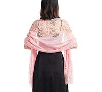 LATH.PIN Femme Étole Châle Écharpe en Dentelle Creuse Foulard Doux Enveloppes de Soirée pour Mariage Cérémonies Fêtes Mariée Bridemaids Cocktail 180cm*70cm(Rose)
