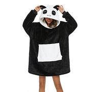 LATH.PIN Unisexe Sweat à Capuche Panda Pull Large Robe de Chambre Animal Microfibre Couverture Flanelle Panda Mignon Douce Epaisse Chaud avec Grandes Poches(1-Panda,M)