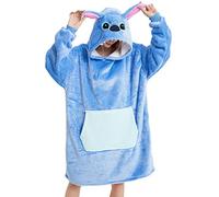 LATH.PIN Unisexe Sweat à Capuche Panda Pull Large Robe de Chambre Animal Microfibre Couverture Flanelle Panda Mignon Douce Epaisse Chaud avec Grandes Poches (1-Bleu Fonce, L)