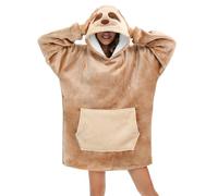 LATH.PIN Unisexe Sweat à Capuche Panda Pull Large Robe de Chambre Animal Microfibre Couverture Flanelle Panda Mignon Douce Epaisse Chaud avec Grandes Poches(Paresseux,L)