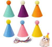 Lathurna 6 Mini Chapeaux de Fête pour Peluches et Animaux, Chapeaux Coniques Réglables pour Anniversaire, Déco Festive pour Petits Chiens, Chats, Lapins et Poupées, Fabrication en Feutre Sécurisé,