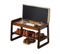 latifolia Banc en bois massif, banc à chaussures d'entrée avec coussin, compartiment de rangement à rabat, organiseur à chaussures à 2 niveaux (gris, 55 cm L)