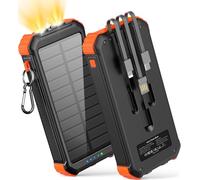 LATIMERIA Chargeur solaire 45800 mAh, chargeur de téléphone portable avec entrée USB C, panneau solaire 5 V 3,1 A QC 3.0 à charge rapide pour téléphone portable, batterie externe avec double lampes de