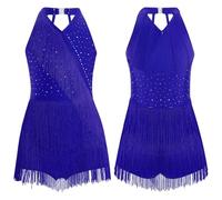 Latin Dance Cha-cha Samba Salsa Costume Rhinestones Fringe Leotard Dress Sleeveless Strappy Back Tassel Jumpsuit(Color1,12)