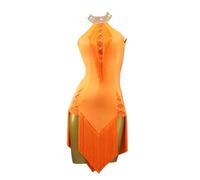 Latin Dance Dress For Women - Open Back With Rhinestone & Fringe Trim, Form-Fitting Salsa Ballroom Dance Costume(M)