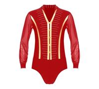 Latin Jazz String Paillettes Masculin Chemises de danse à col en V en strass for hommes Unitard Ballroom Modern Latin Tango Rumba Chacha Justaucorps à manches longues Body Vêtements de danse(Red B,XL)