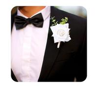 Latious Boutonnière de Mariage en Forme de Rose Blanche pour marié, boutonnière, décoration de Bal de Fin d'année, Accessoires pour Homme (A-Blanc)