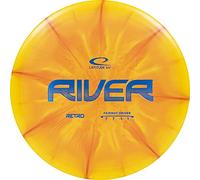 Latitude 64 Retro Burst River Driver de parcours de golf à disque facile à lancer pour débutants - Vol droit - Disque frisbee de plus de 170 g - Motifs d'éclatement uniques - Orange