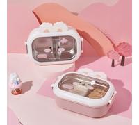 LatoYard Beno and Kinder, boîte à déjeuner réutilisable en acier inoxydable avec motif lapin, pour PP + couvercle PET, blanc