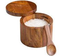 LatoYard Bocal à épices en bois d'acacia, salière avec couvercle rotatif sécurisé, récipient de rangement multi-compartiments pour cuisine, marron, 10,5 x 9 cm