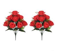 LatoYard Bouquet de fleurs artificielles en soie avec 12 têtes réalistes, 42 cm, pour centres de table de mariage, décoration de salon et loisirs créatifs (rouge)
