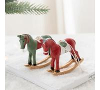 LatoYard Cheval de Troie de Noël de style européen, décoration à suspendre en résine faite à la main pour arbre, décoration festive à faire soi-même, vert, blanc, rouge, 8 x 8 x 3 cm