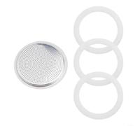 LatoYard Ensemble de joints en silicone et filtre en aluminium pour cafetière expresso à moka, 3 joints de rechange et 1 passoire à café, blanc argenté (12 tasses)
