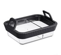 LatoYard Friteuse à air comprimé en verre avec poignée en silicone résistant à la chaleur pour double zone de cuisson, plats à lasagnes, bols de préparation 21 x 16 cm (2 noirs)