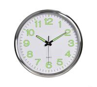 LatoYard Horloge murale moderne et lumineuse de 30,5 cm, en plastique galvanisé à quartz avec aiguilles phosphorescentes pour chambre à coucher, salon (argent, blanc)
