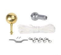 LatoYard Kit d'accessoires pour mât de drapeau d'extérieur comprenant une boule dorée de 7,6 cm, une poulie en aluminium, une corde de 15,2 m, des clips métalliques et un crochet à taquet pour