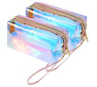 LatoYard Lot de 2 trousses de maquillage holographiques irisées avec fermeture éclair, grande capacité pour voyage et essentiels quotidiens, rangement portable