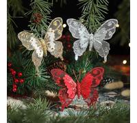 LatoYard Lot de 3 papillons décoratifs en plastique à paillettes pour sapin de Noël, couronne, loisirs créatifs