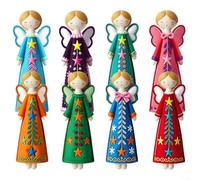 LatoYard Lot de 8 décorations de Noël multicolores en bois - 12 cm - Ange plat à suspendre - Boules d'arbre pour la saison des fêtes