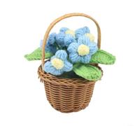 LatoYard Mini panier de tournesol tricoté à la main pour décoration de voiture, maison, bureau, fil de coton doux, idée de plante artificielle (bleu)