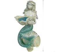 LatoYard Statue de sirène solaire sarcelle avec lumières changeantes de couleur, figurine de décoration de jardin en résine, capteur automatique du crépuscule à l'aube pour cour extérieure, 15 x 13 x